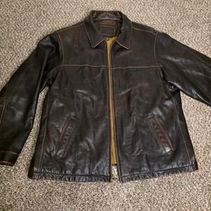 Sonoma Life + Style Mens XXL Dark Brown Genuine Leather Full Zip Jacket Pockets